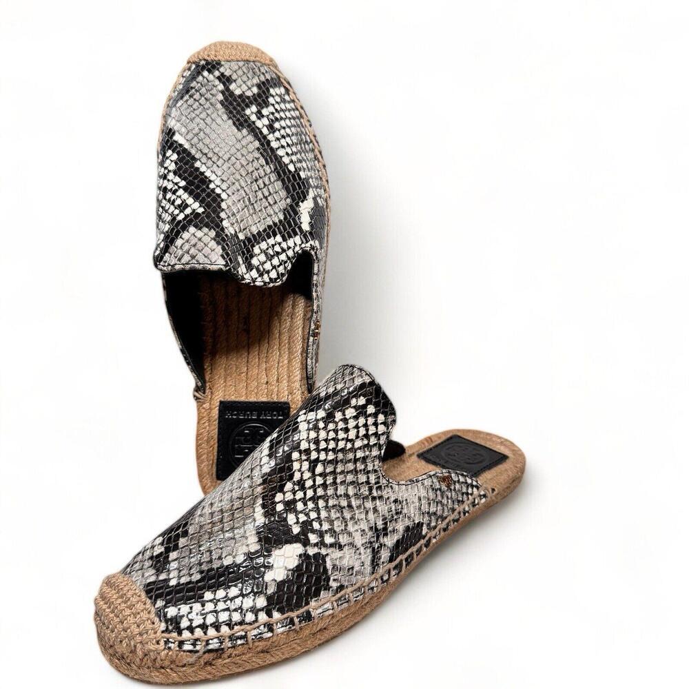 Tory Burch Max Espadrille Woman’s Slide Mule Flat Shoes Snake Print Size 7 EUC